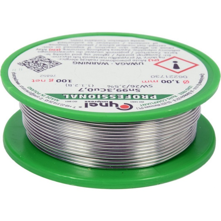 Forrasztószer folyasztószerrel Cynel, SN99.3CU0.7, 100 g, Ф 1,0 mm