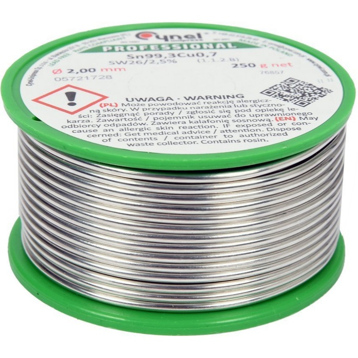 Fir lipire cu flux, Cynel, SN99.3CU0.7, 250 g, F 2,0 mm