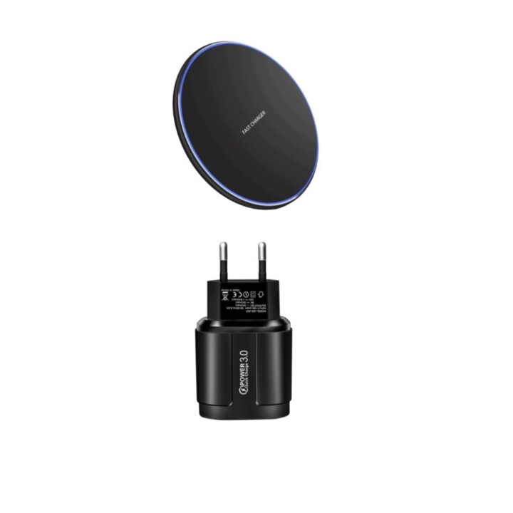 Безжично зарядно устройство за бързо зареждане e-smartgadget, алуминиево ултратънко 15W, черно