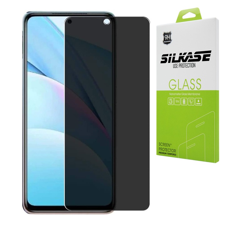 Протектор за екран SILKASE, За Xiaomi Redmi Note 10 Pro, Функция за поверителност, Full Glue, Full Cover, Закалено стъкло 9H, Черен