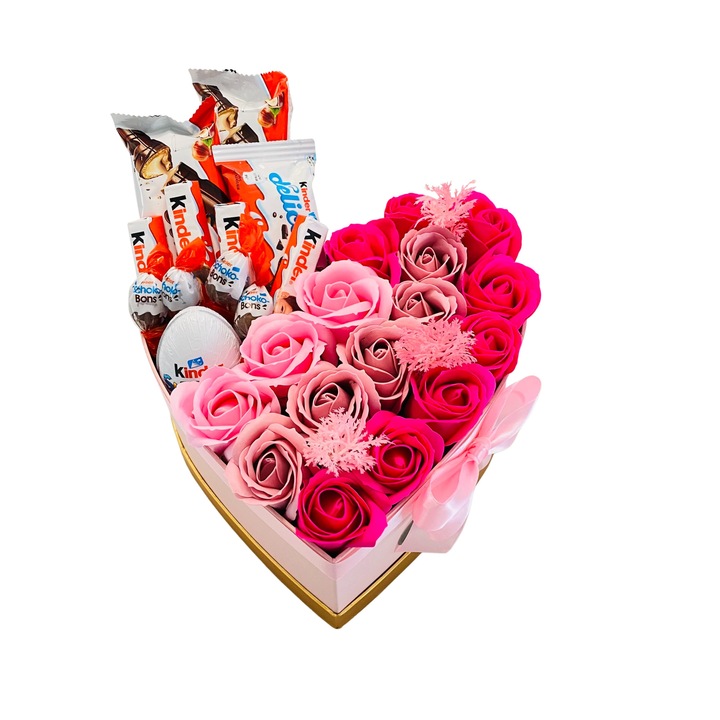 Cutie Cadou, ChocoBox, Rose Box S, include Ciocolata Kinder si Trandafiri
