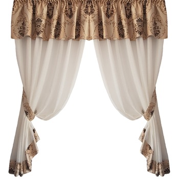 Perdea Decorint confectionata (PB.579), Ivoiry (unt), decor bej cu model baroc, 300 x 150 Perdea Decorint confectionata (PB.579), Ivoiry (unt), decor bej cu model baroc, 300 x 150