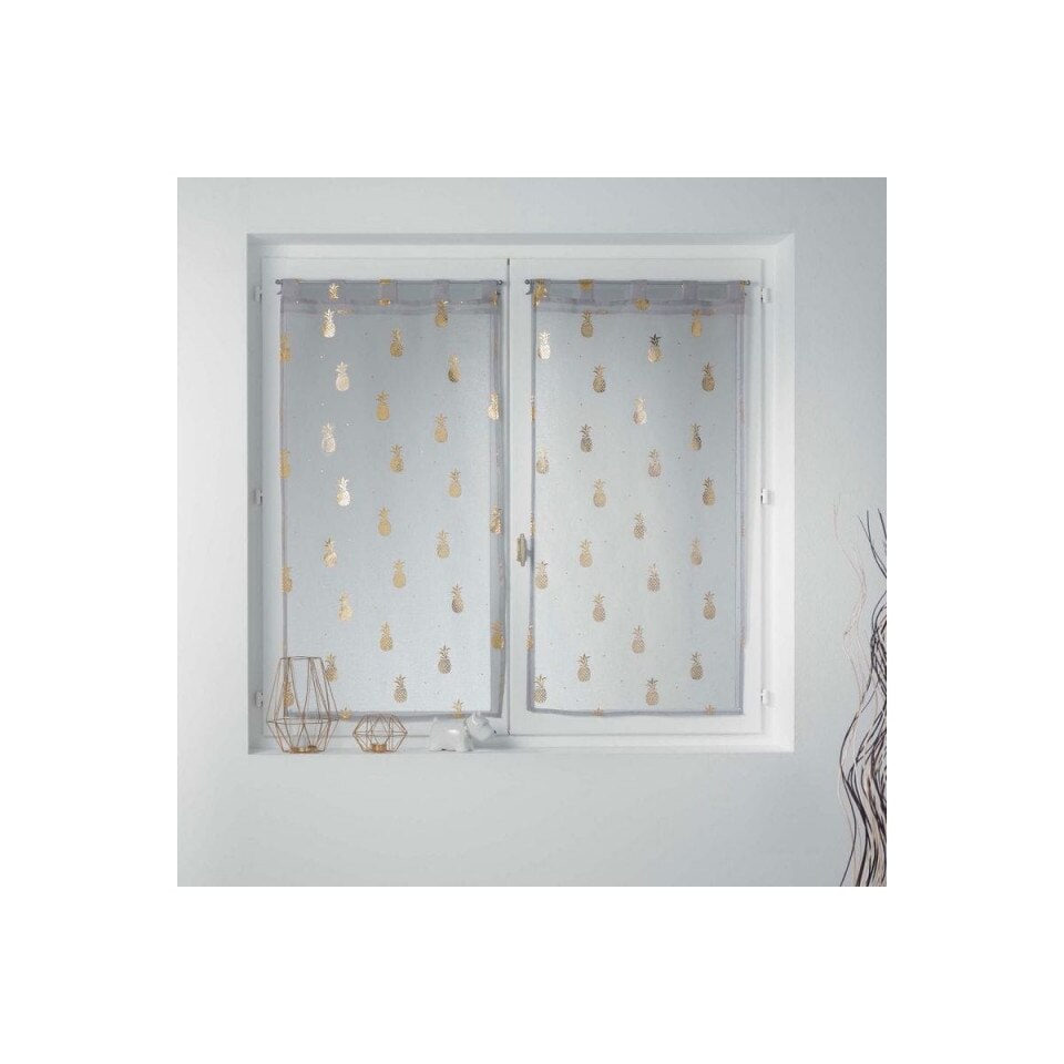 Set 2 draperii 2 x 60 x 120 cm gri-auriu, printat, printat, cu amprente metalice