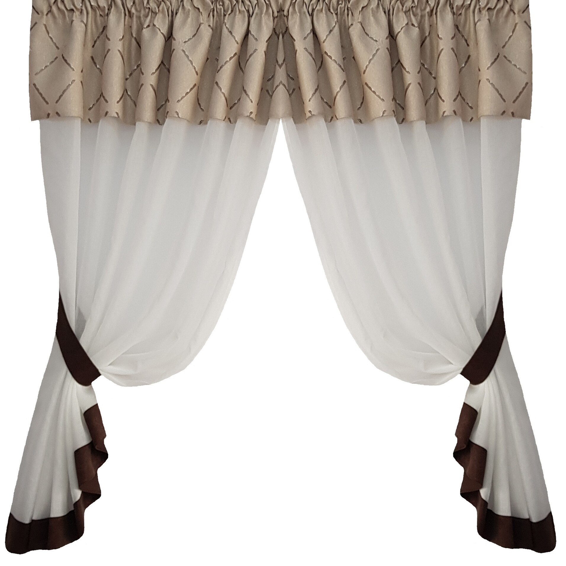 Perdea Decorint confectionata (PB.585), Ivoiry (unt), maro, bej cu model, 300 x 150