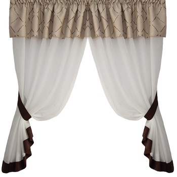 Perdea Decorint confectionata (PB.585), Ivoiry (unt), maro, bej cu model, 300 x 150 Perdea Decorint confectionata (PB.585), Ivoiry (unt), maro, bej cu model, 300 x 150