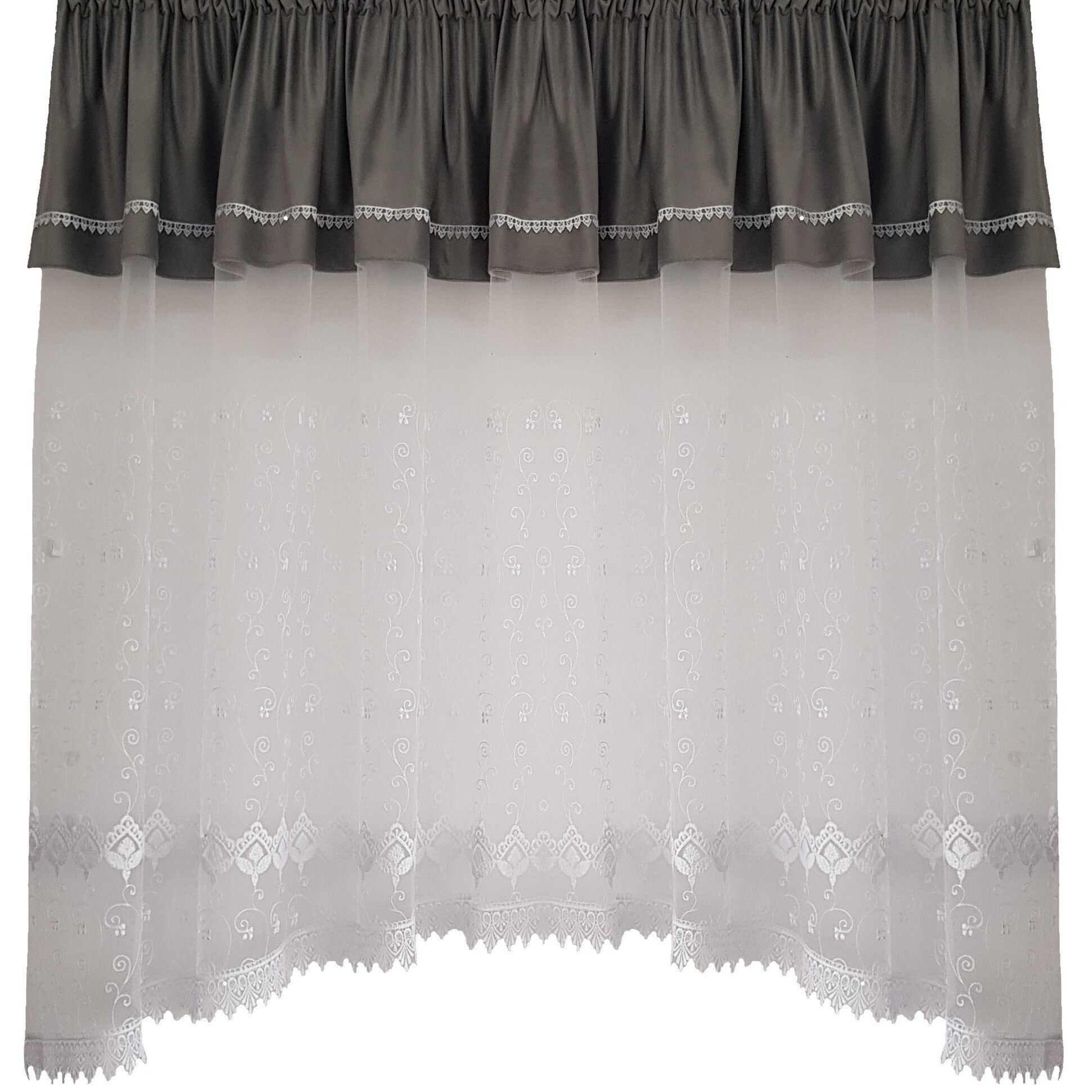 Perdea Decorint confectionata (PBB.57), Alb, gri cu model, 300 x 145