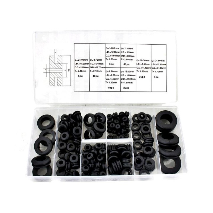 Set garnituri din cauciuc, Kraft&Dele KD10485, diferite dimensiuni, 180 bucati