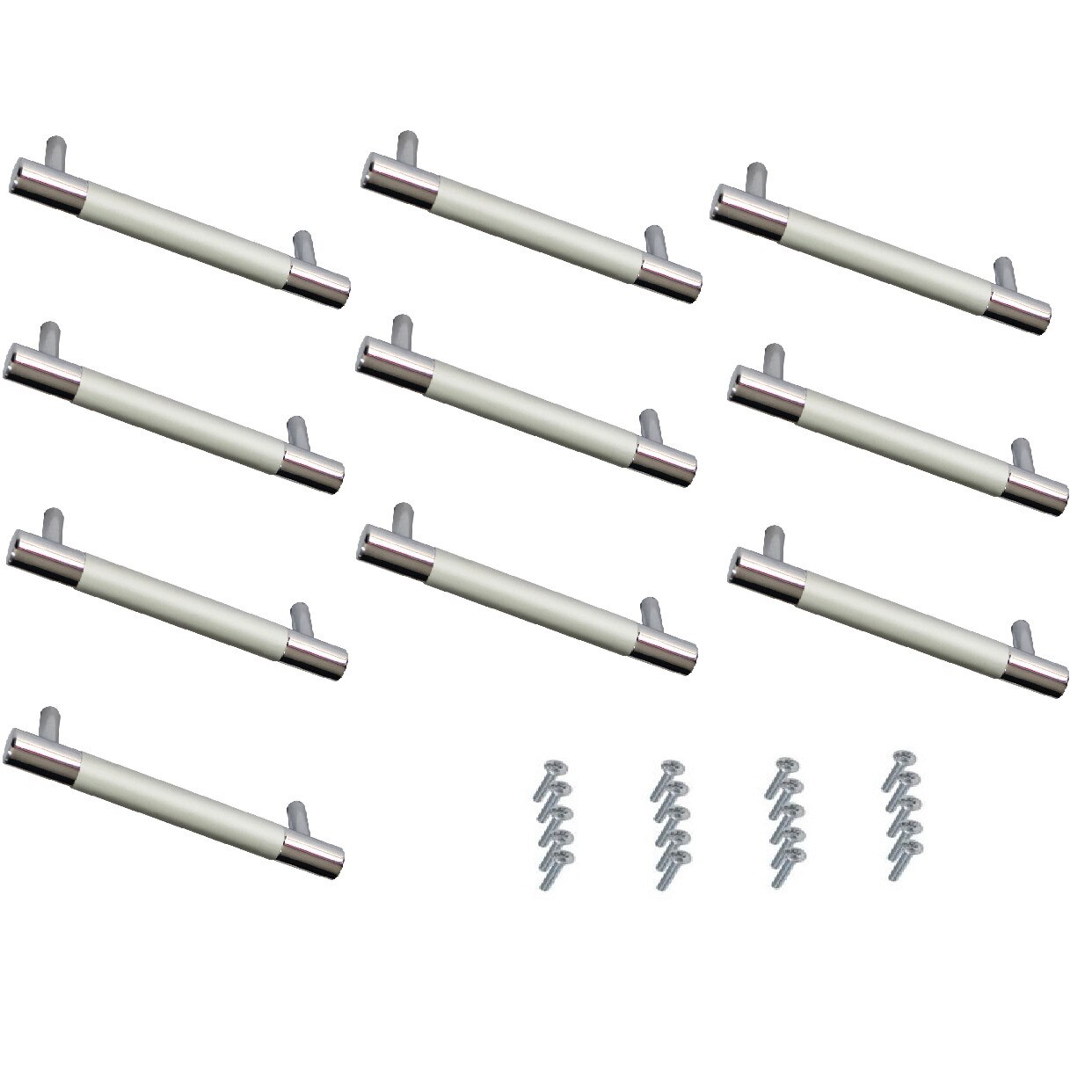 SET 10 manere aluminiu capete cromate 125 mm lungime, distanta gauri 96 mm cu suruburi de fixare