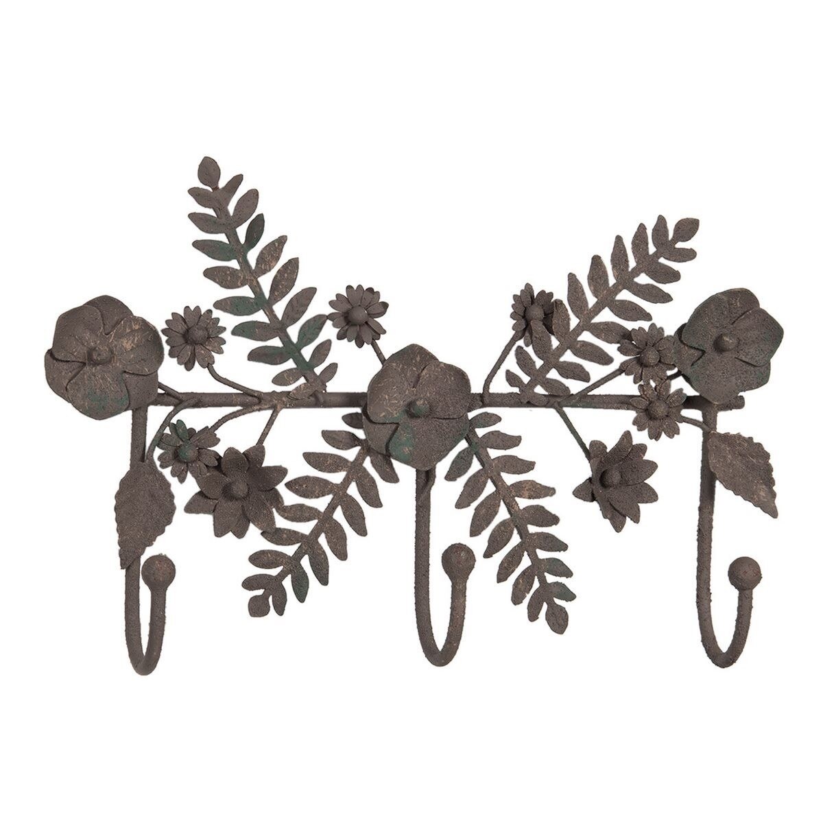 Cuier de perete cu 3 agatatori din fier maro 24 cm x 5 cm x 15 h