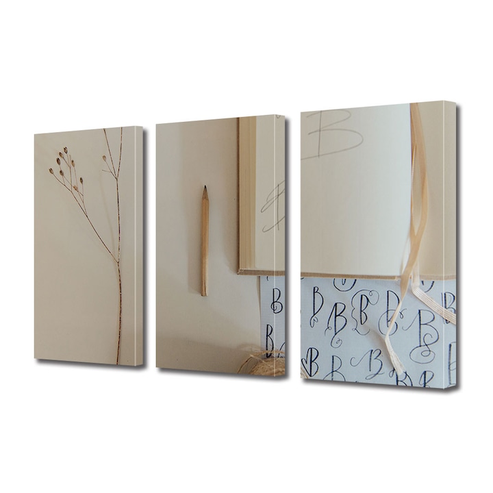 Set Tablouri Multicanvas 3 piese, Art Star, Tipuri de scris, Vintage, Panza pe cadru de lemn, Decoratiuni Moderne pentru Casa, 3 x 20 x 30 cm