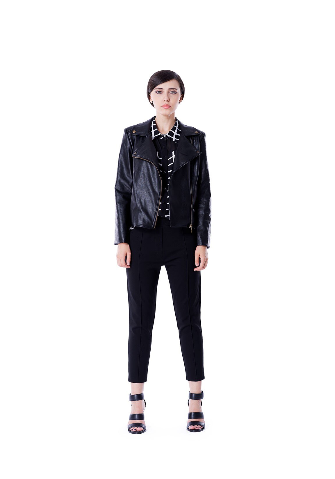 Jacheta Biker, KVINNA, negru, piele sintetica