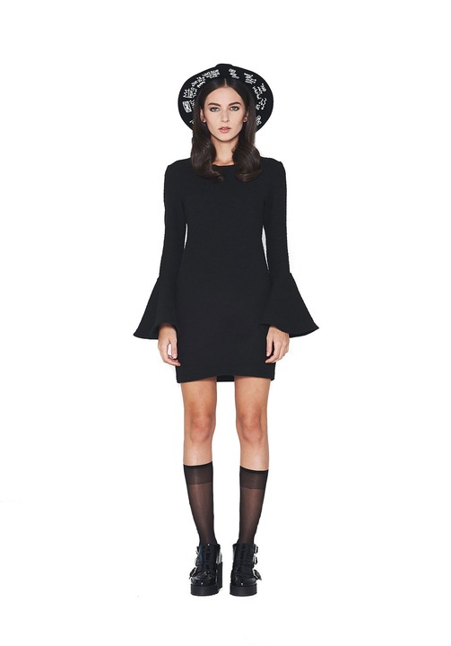 Rochie Mini Swing, KVINNA, maneca lunga evazata