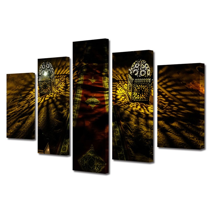 Set Tablouri Multicanvas 5 piese, Art Star, Atmosfera iluminata, Vintage, Panza pe cadru de lemn, Decoratiuni Moderne pentru Casa, 120 x 225 cm