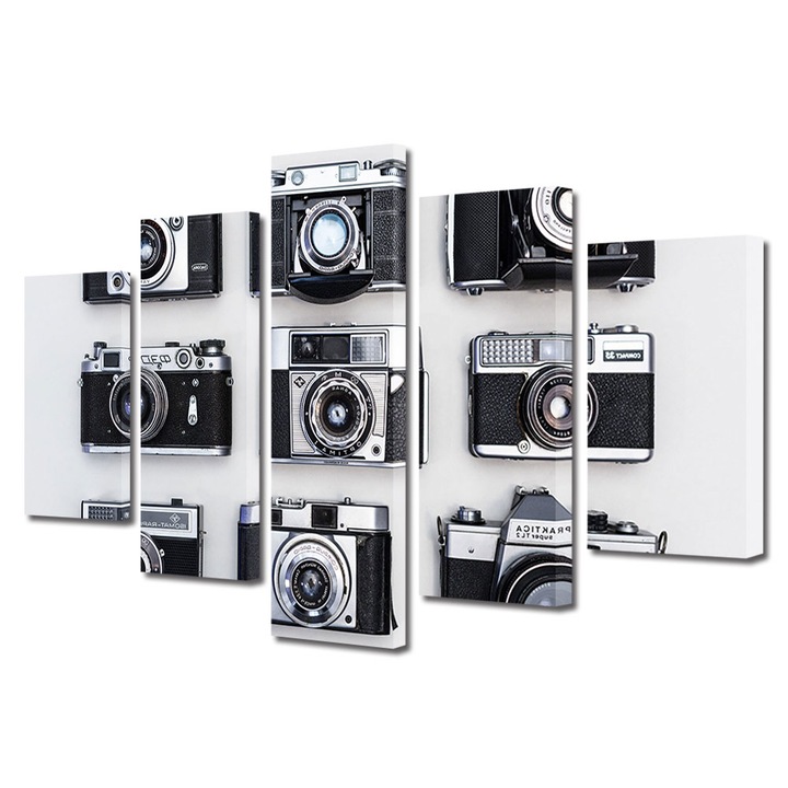 Set Tablouri Multicanvas 5 piese, Art Star, Camere foto diverse, Vintage, Panza pe cadru de lemn, Decoratiuni Moderne pentru Casa, 70 x 125 cm