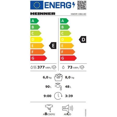 Masina de spalat rufe cu uscator Heinner HDWM-V8614D, 8 kg spalare, 6 kg uscare, 1400 rpm, Clasa D, Display LED, Start intarziat, Eco Logic, Alb