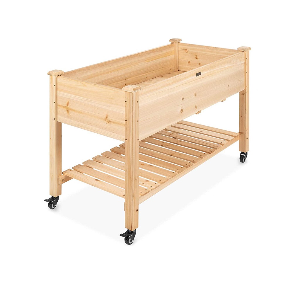 Lada din lemn cu role pentru rasaduri Timeless Tools, cu suport, pin netratat