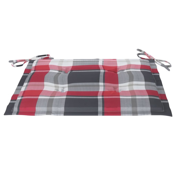 Set de 6 perne scaun de gradina, vidaXL, Poliester, 50 x 50 x 4 cm, Gri/rosu model carouri