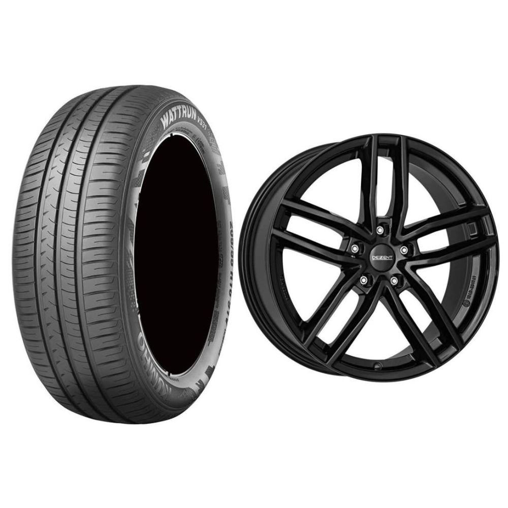 Roata completa Toyota Corolla janta aliaj Dezent TR black 5x114.3, 16 inch si anvelopa vara Kumho VS31 205/55R16 91V si Senzor presiune ALCAR