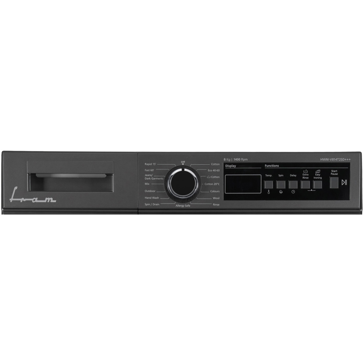 Masina de spalat rufe Fram FWM-V814T2SD+++, 8 kg, 1400 rpm, Clasa D, Display digital, Start intarziat, Anti-Sifonare, Eco-Logic, Allergy safe, Gri