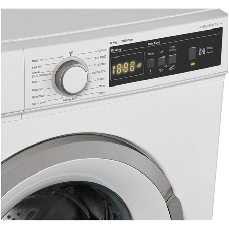 Masina de spalat rufe Fram FWM-V6010T1D++, 6 kg, 1000 rpm, Clasa D, Display LED, Anti-sifonare, Eco-Logic, Alb