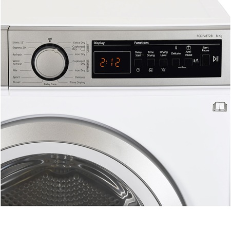 Uscator de rufe Fram FCD-V8T2B, Condensare, 8 kg, Clasa B, Display LED, Iluminare cuva, Start intarziat, Anti-sifonare, Alb