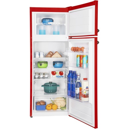 Frigider cu doua usi Fram FDD-VRL212RDF+, 212l, Clasa F, Lumina LED, Dezghetare automata frigider, H 144 cm, Rosu