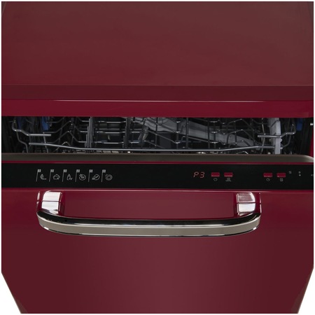 Masina de spalat vase Fram FDW-VRR606BDE++, 12 seturi, 6 programe, Clasa E, Display LED, Pornire intarziata, Aquastop, 60 cm, Visiniu