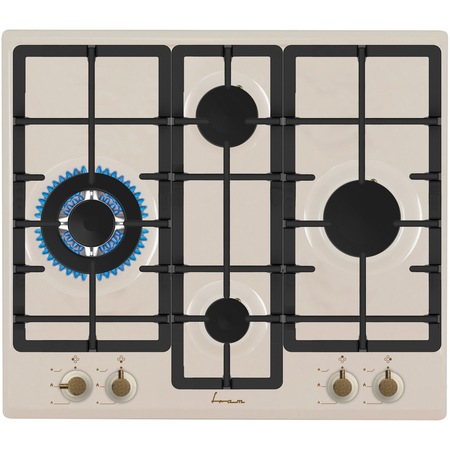 Plita incorporabila Fram FBH-S4IWF-RBG, Gaz, 4 arzatoare, Wok, Aprindere electrica, Gratar fonta, Duze GPL incluse, 60 cm, Bej