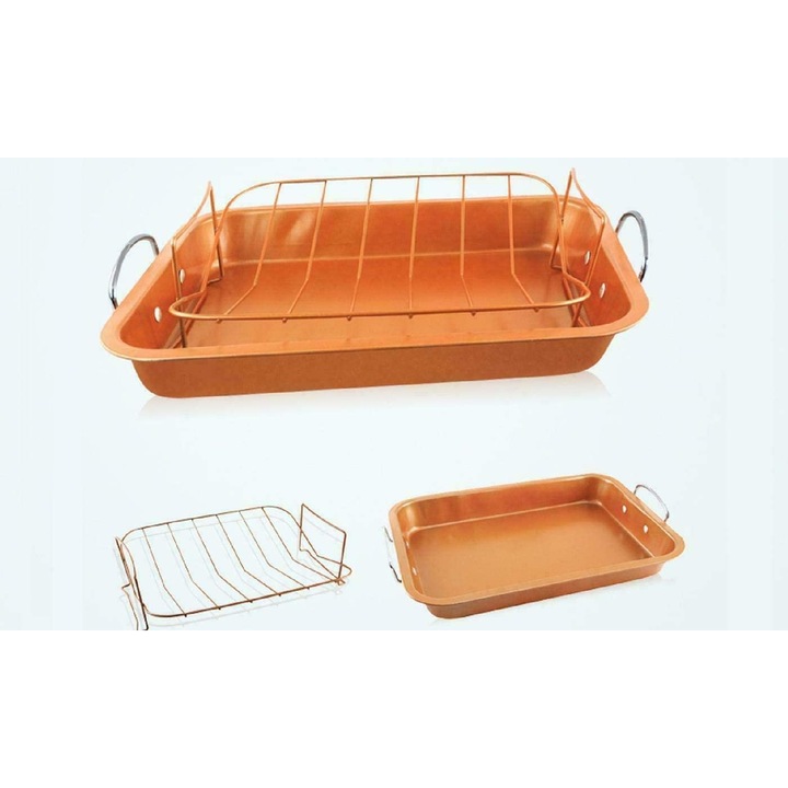 Tava de gatit din doua parti, otel inoxidatil, 36 x 26 x 6 cm, 9130