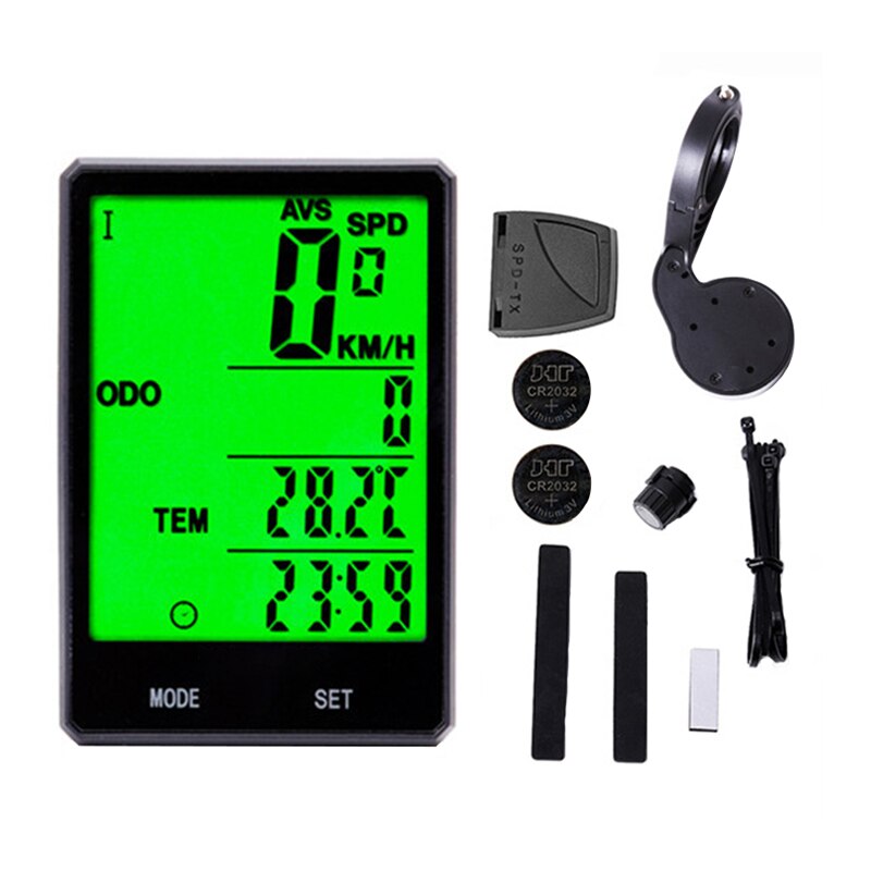 Ciclocomputer wireless, sundiguer®, Vitezometru, Afisaj LCD, IPX6, Iluminare ecran, Functie de memorie, potrivit pentru dimineata si seara, Negru