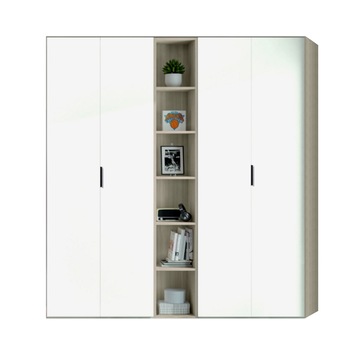 Dulap Mondo 4U cu etajera, Stejar Ferrara si Alb, H220xL200xA50, balamale cu amortizor, PAL 18 mm Dulap Mondo 4U cu etajera, Stejar Ferrara si Alb, H220xL200xA50, balamale cu amortizor, PAL 18 mm