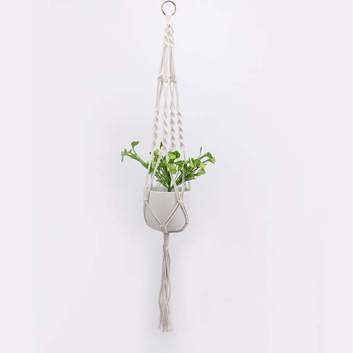 Agatatoare macrame pentru ghiveci flori Azalea ,105 cm, Textil Macrame, Alb