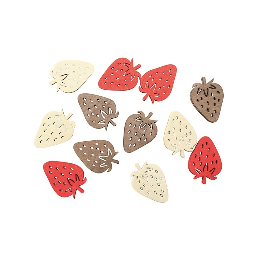 Set 12 capsuni colorati din lemn, 4 cm