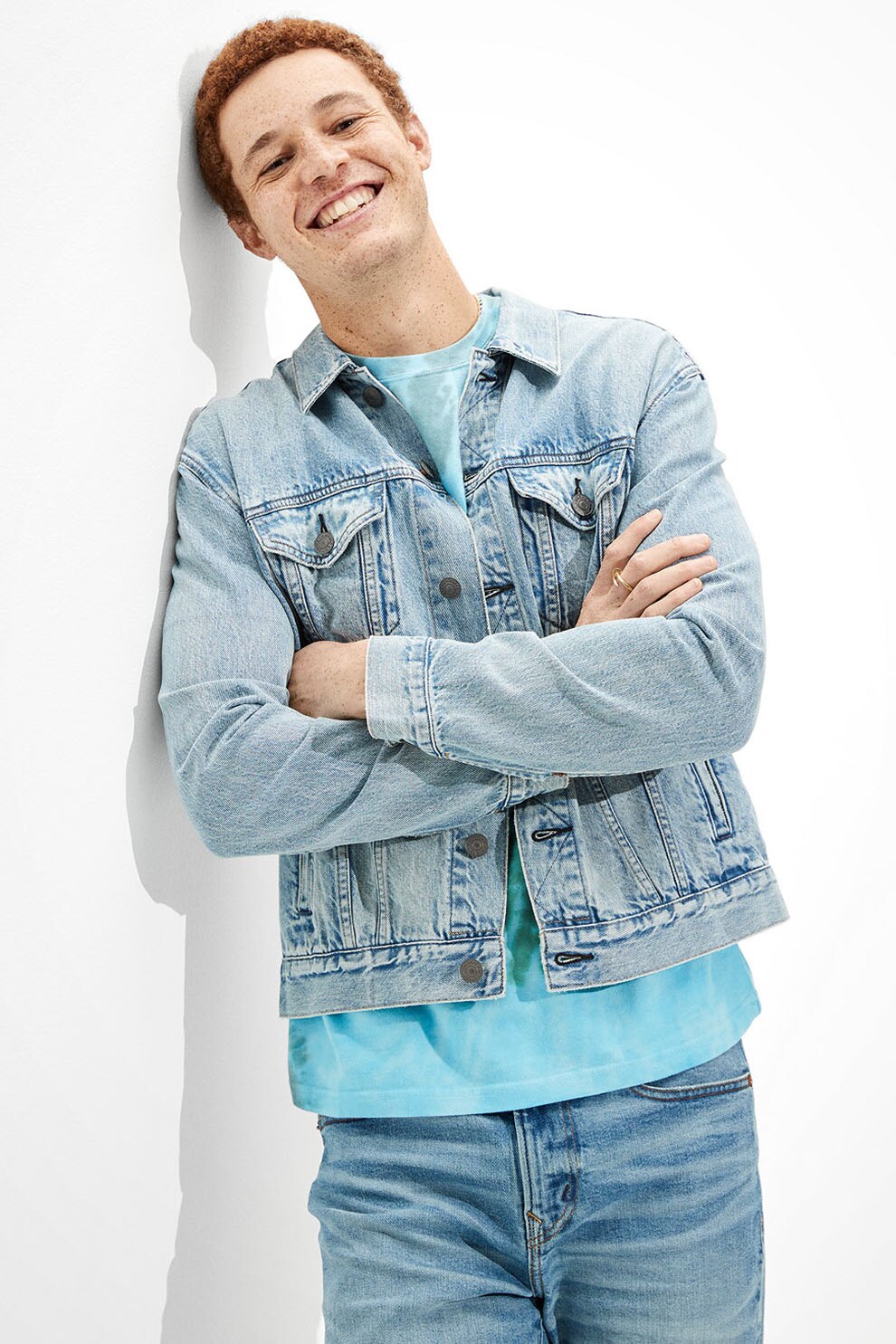 American Eagle, Jacheta din amestec de canepa, Bleu/Alb prafuit