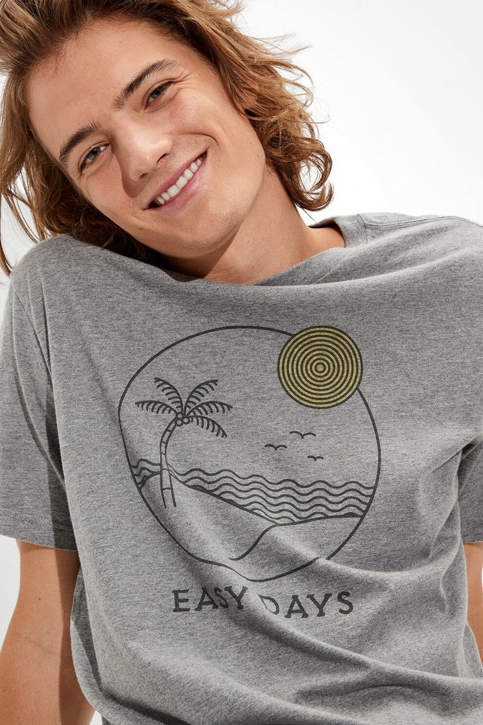 American Eagle, Tricou de bumbac cu imprimeu grafic, Gri melange, S