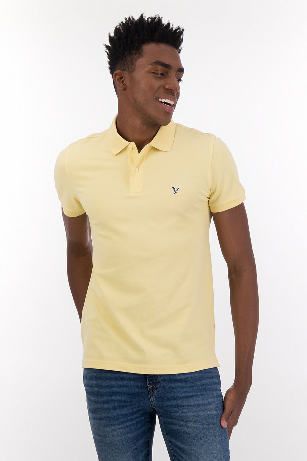 American Eagle, Tricou polo cu logo, Galben pai