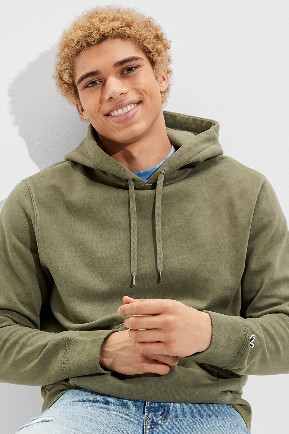 American Eagle, Hanorac sport de bumbac, Verde militar, XL