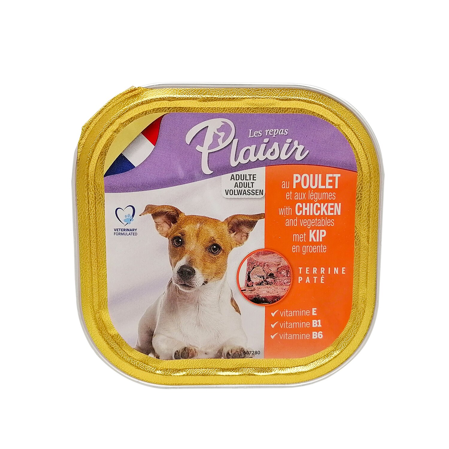 Hrana umeda pentru caini, Plaisir, Adult, pate cu pui, 300 g, 607105