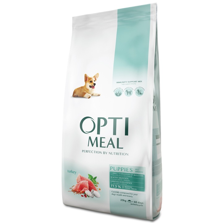 Пълноценна суха храна за кученца от всички породи Optimeal - Пуешко, 20 кг