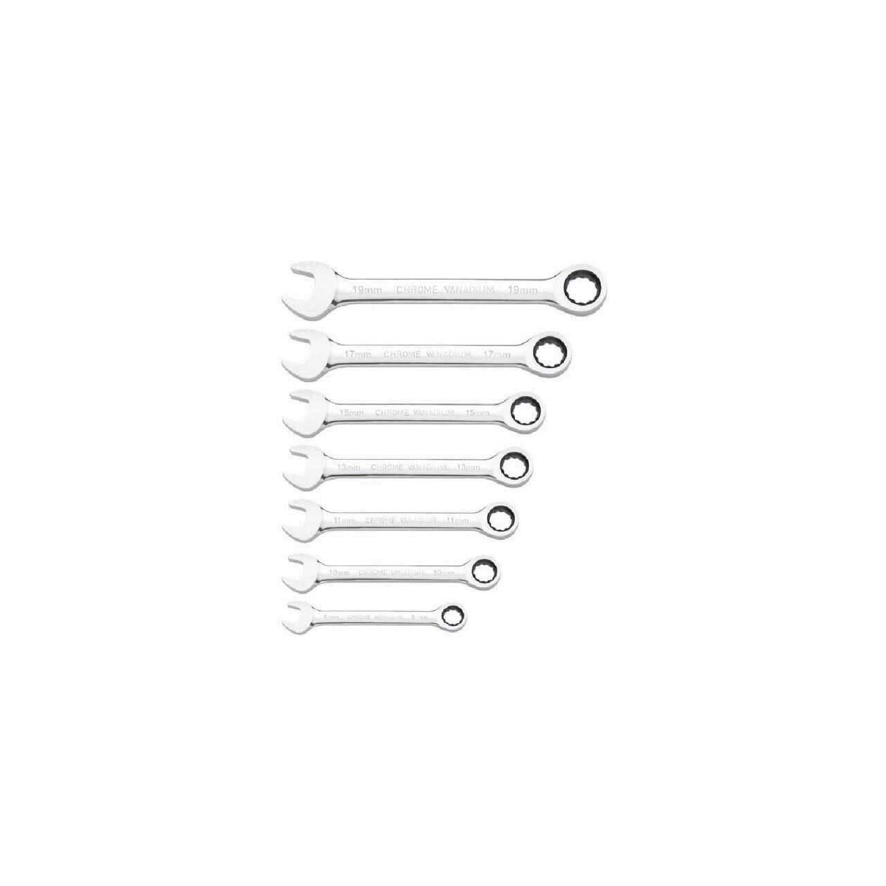 Set chei combinate cu clichet, Fervi 0700, 7 buc in set, 8-19 mm, Cr-V