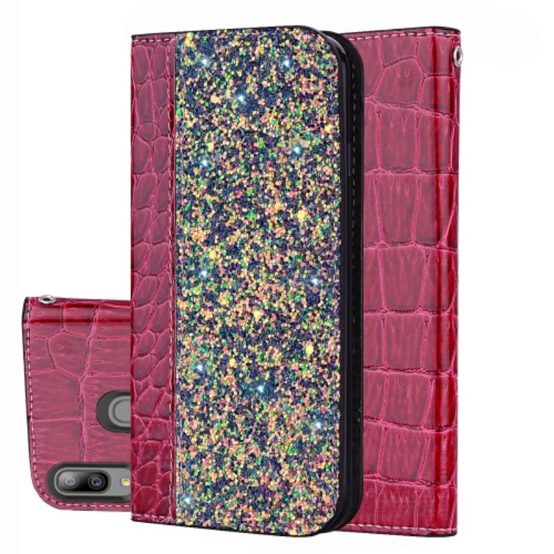 Husa Lemontti Flip Leather Case Glitter Powder compatibila cu Samsung Galaxy A20e, Red