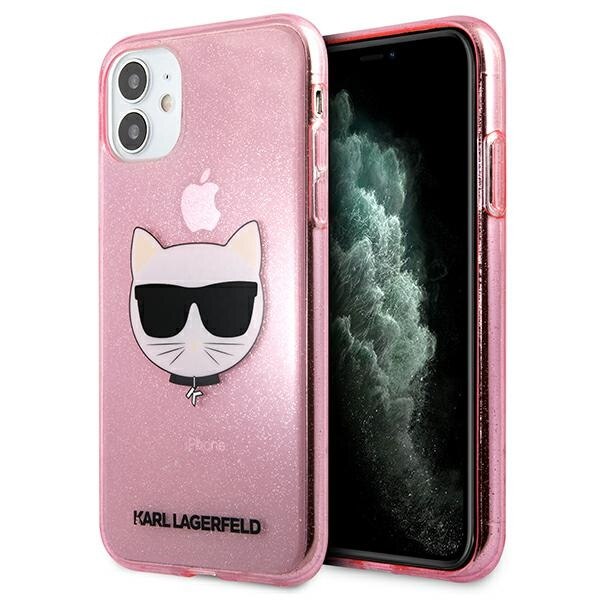 Husa pentru iPhone 11 Karl Lagerfeld Glitter Choupette pink