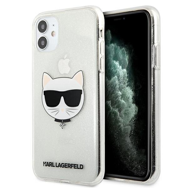 Husa pentru iPhone 11 Karl Lagerfeld Glitter Choupette silver