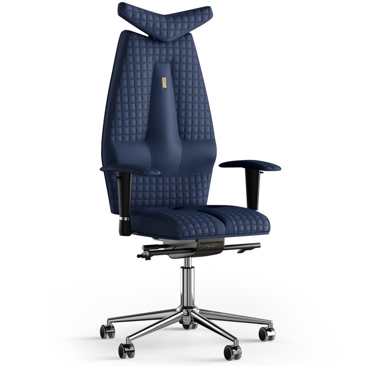 Scaun de birou ergonomic Kulik System Jet, Model in relief, Piele PU, Bleumarin