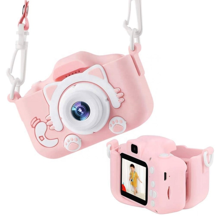 Детски фотоапарат STELS, дигитална камера за снимки и видео, розов