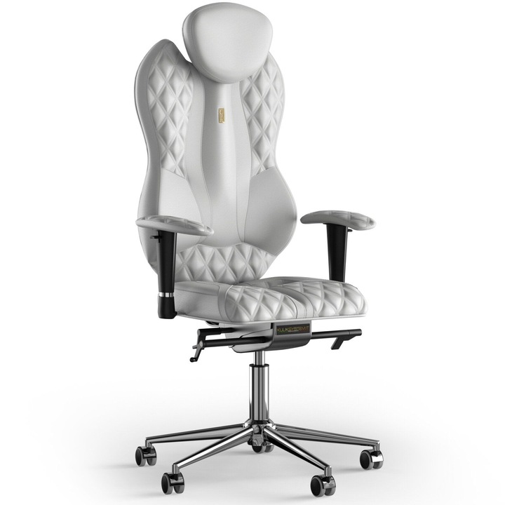 Ergonomikus irodai szék Kulik System Grand, dombornyomott modell, bőr, fehér