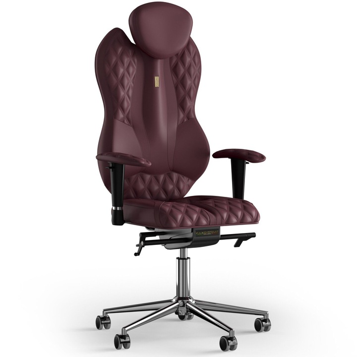 Scaun de birou ergonomic Kulik System Grand, Model in relief, Piele PU, Bordeaux