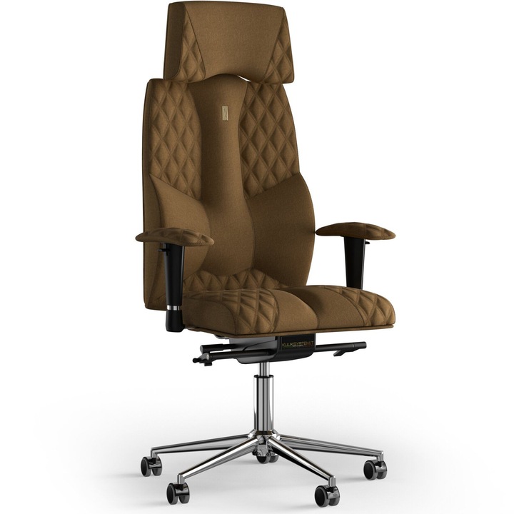 Scaun de birou ergonomic Kulik System Business, Azur, Model in relief, Material textil, Bronz