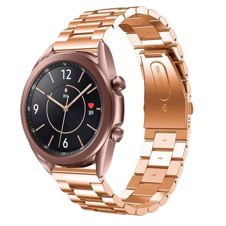 ​​​​​​​MTP prémium fém óraszíj, kompatibilis Samsung Galaxy Watch 3 41 mm, szíj szélessége 20 mm, 3 Lynk, gyorskioldó teleszkóp, rózsaarany