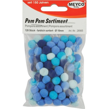 Set accesorii creatie, pompom, Ø 10mm, 120 buc, tonuri de albastru, Meyco Set accesorii creatie, pompom, Ø 10mm, 120 buc, tonuri de albastru, Meyco